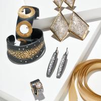 Diamond kite earrings in 14K gold, Baguette diamond earrings, 18K gold hex diamond ring, Graffiti Cuff in 24K gold with diamonds, Circles Cuff in 18K and 22K gold with diamonds. Sedoni Collection available at Sedoni Gallery, Huntington, (631) 547-4811